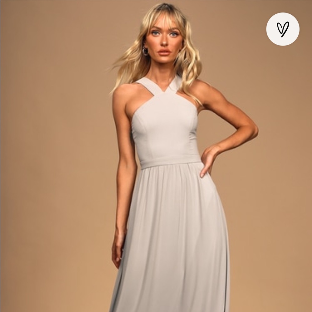 Reposting! Lulu’s - Air of Romance Dress in Light Gray